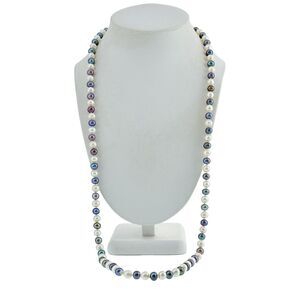Vintage Sterling Silver 925 Alternating Peacock & White Pearl Necklace 31"